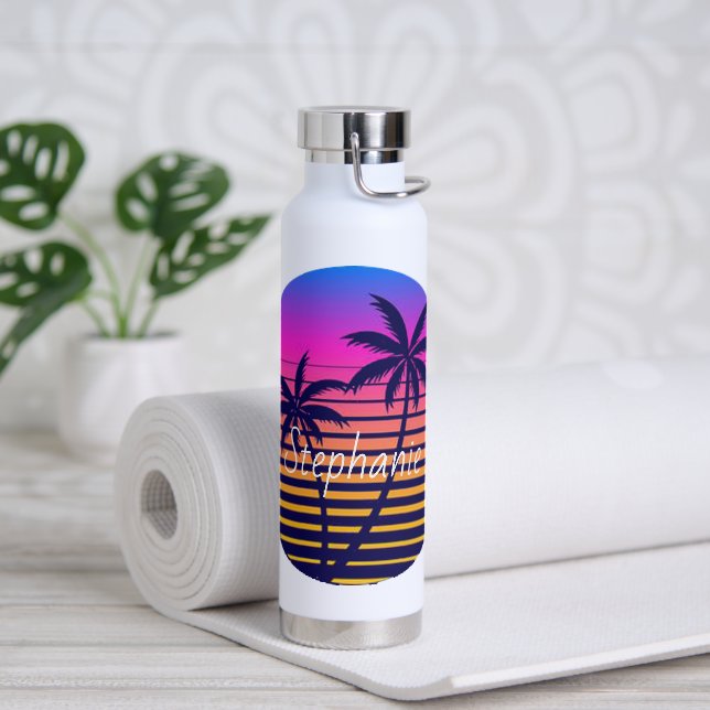 Retro-Sonnenuntergang Personalisiert Trinkflasche (Yoga)