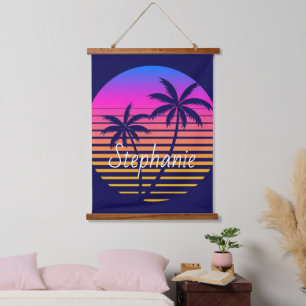 Retro-Sonnenuntergang Personalisiert Wandteppich Mit Holzrahmen