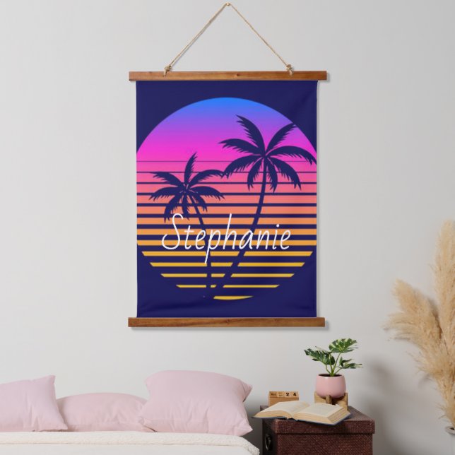 Retro-Sonnenuntergang Personalisiert Wandteppich Mit Holzrahmen (Schlafzimmer)