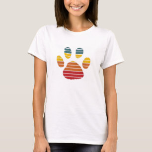 Retro-Sonnenuntergang-Pfotenabdruck-T-Shirt T-Shirt