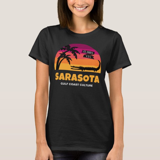 Retro Sonnenuntergang Sarasota Florida mit T-Shirt (Vorderseite)