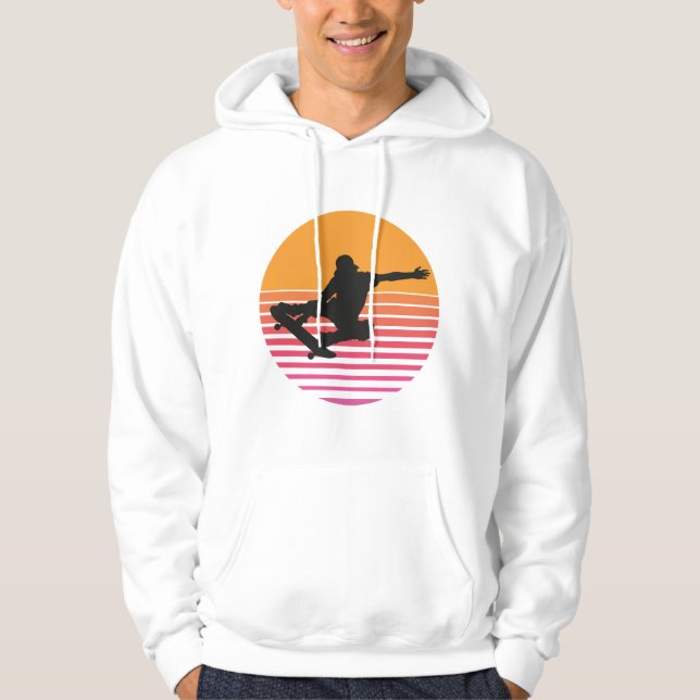 Retro-Sonnenuntergang-Skateboarder  Hoodie (Vorderseite)