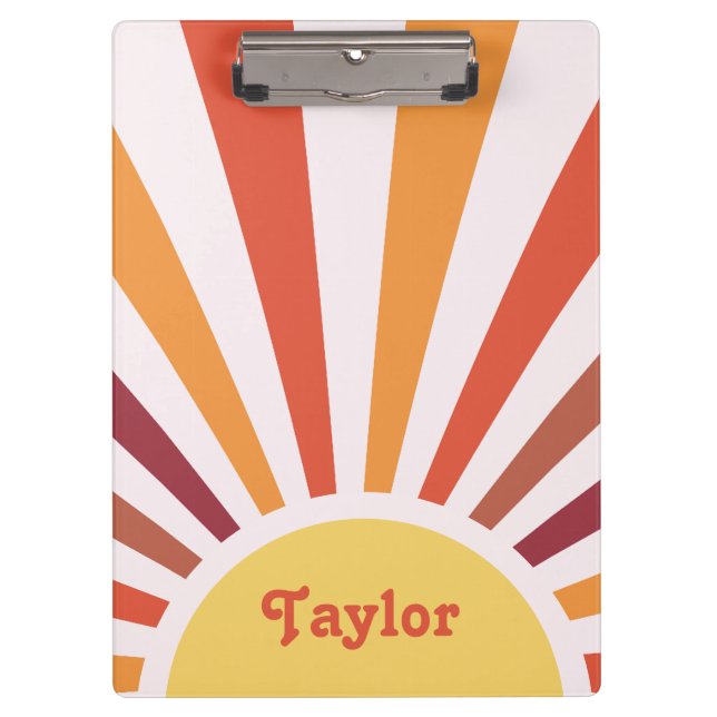 Retro-Sonnenuntergang Sonnenstrahlen Personalisier Klemmbrett (Vorderseite)