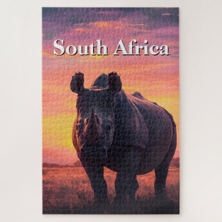 Retro-Sonnenuntergang Südafrika Nashorn Puzzle
