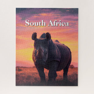 Retro-Sonnenuntergang Südafrika Nashorn Puzzle