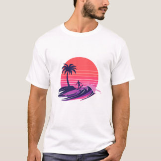 Retro-Sonnenuntergang Surfer Auf Der Welle T-Shirt