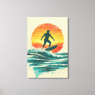Retro-Sonnenuntergang-Surfer – Vintage-Surf-Kunst Leinwanddruck
