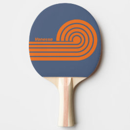 Retro-Sonnenuntergang-Uferlockenstreifen mit Namen Tischtennis Schläger