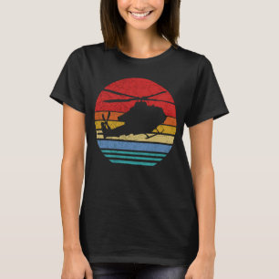 Retro-Sonnenuntergang UH 1 Huey-Hubschrauber-Silho T-Shirt