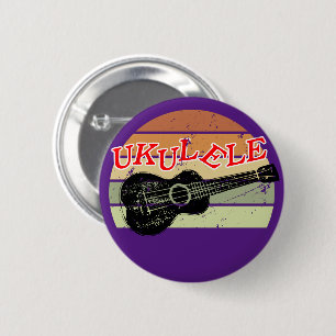Retro Sonnenuntergang Ukulele Abgenutzte Zeichnung Button