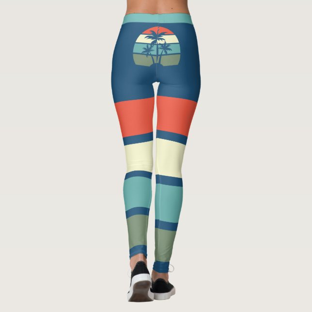 Retro Sonnenuntergang und Palmen Bäume tropischen  Leggings (Rückseite)