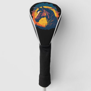 Retro-Sonnenuntergang und Pferdekopf Golf Headcover