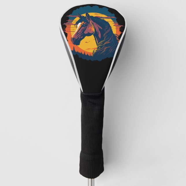 Retro-Sonnenuntergang und Pferdekopf Golf Headcover (Vorderseite)