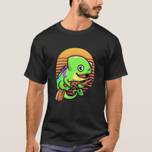 Retro-Sonnenuntergang Vintage-Chamäleon Haustier R T-Shirt