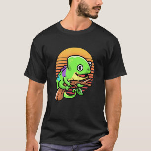Retro-Sonnenuntergang-Vintage-Chamäleon-Haustier-R T-Shirt