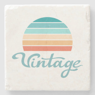 Retro-Sonnenuntergang + Vintage-Skript abgenutzt Steinuntersetzer