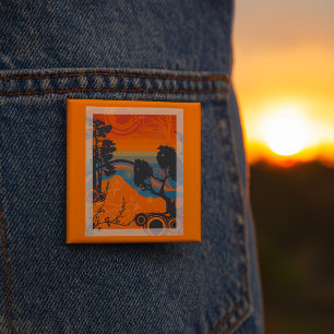 Retro-Sonnenuntergang-Waldlandschaft-Abstrakt Button