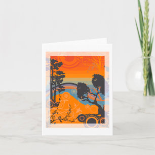 Retro-Sonnenuntergang-Waldlandschaft-Abstrakt Karte