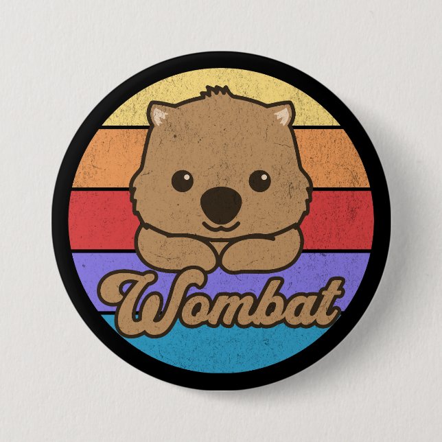 Retro-Sonnenuntergang-Wombat Button (Vorderseite)