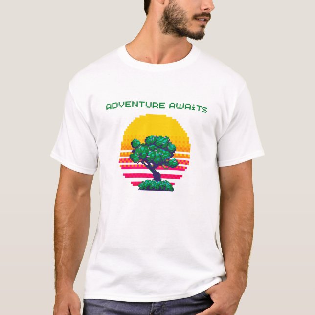 Retro-Sonnenuntergangs-Baum-Abenteuer T-Shirt (Vorderseite)