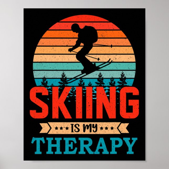 Retro-Sonnenuntergangs-Design-Ski-Geschenk für lus Poster (Vorne)