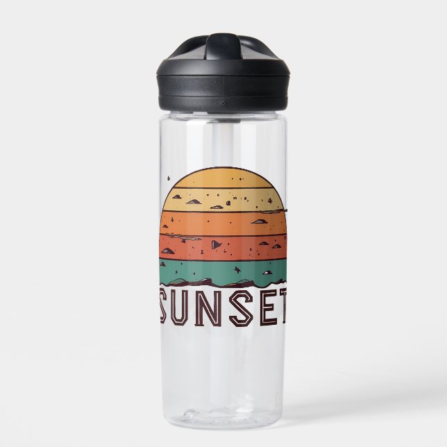 Retro-Sonnenuntergangs-Horizont-Grafik-Mug Trinkflasche (Vorderseite)