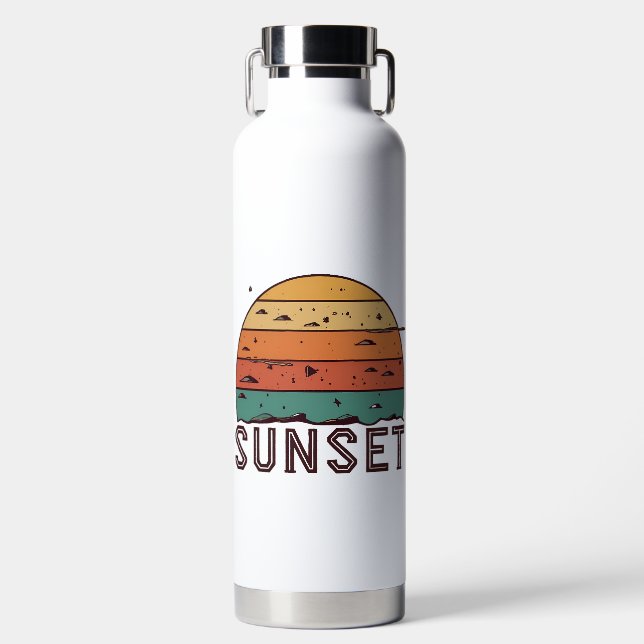 Retro-Sonnenuntergangs-Horizont-Grafik-Mug Trinkflasche (Vorderseite)