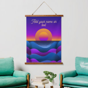 Retro-Sonnenuntergangs-Horizont personalisierter W Wandteppich Mit Holzrahmen