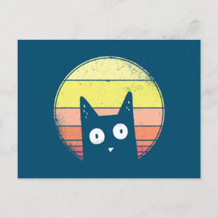Retro-Sonnenuntergangs-Katze Postkarte