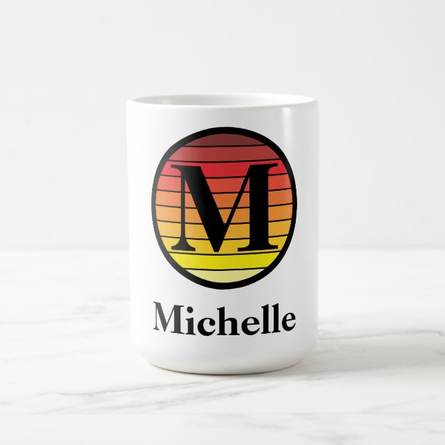 Retro-Sonnenuntergangs-Monogramm-Vorlage Kaffeetasse (Mittel)
