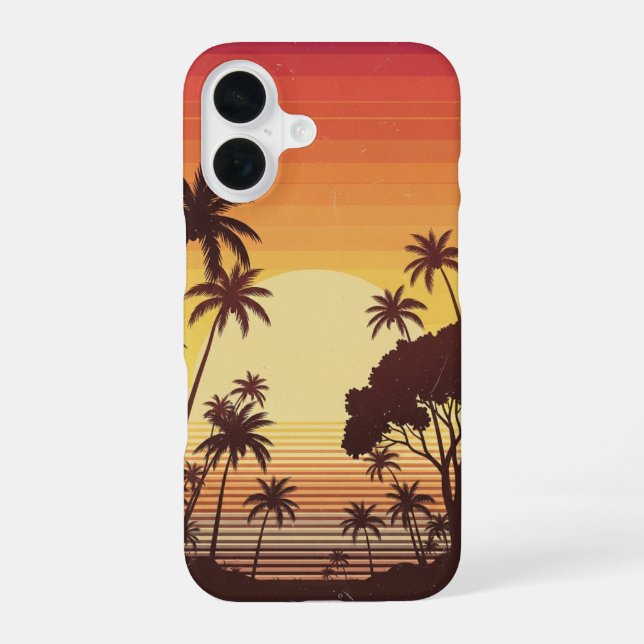 Retro-Sonnenuntergangs-Palm-Linien iPhone 16 Hülle (Rückseite)