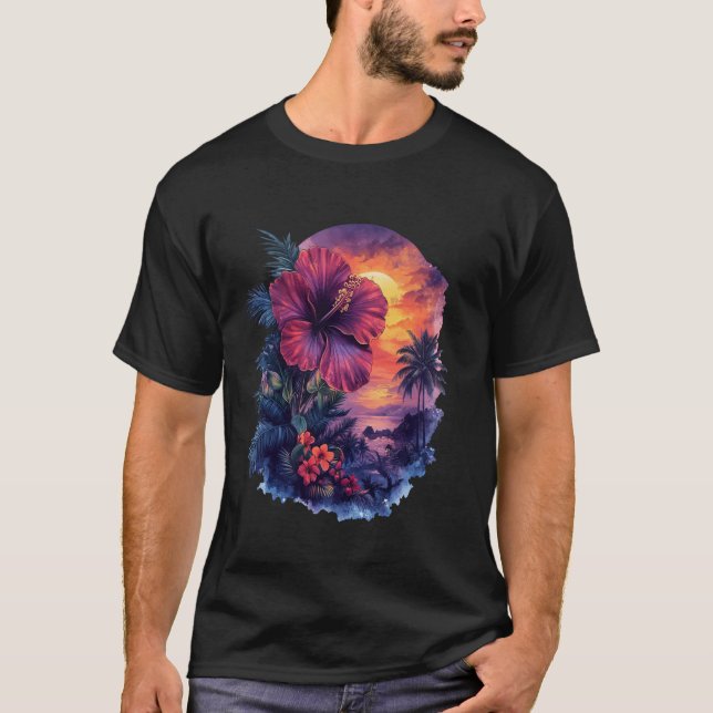 Retro-Sonnenuntergangs-Palmenbaum T-Shirt (Vorderseite)