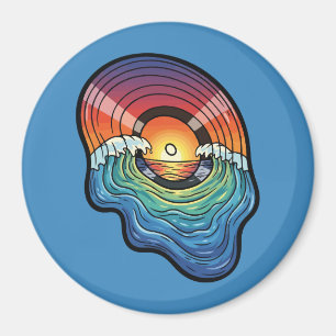 Retro-Sonnenuntergangs-Welle-Vinyl-Ästhetik Magnet