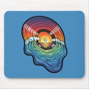 Retro-Sonnenuntergangs-Welle-Vinyl-Ästhetik Mousepad
