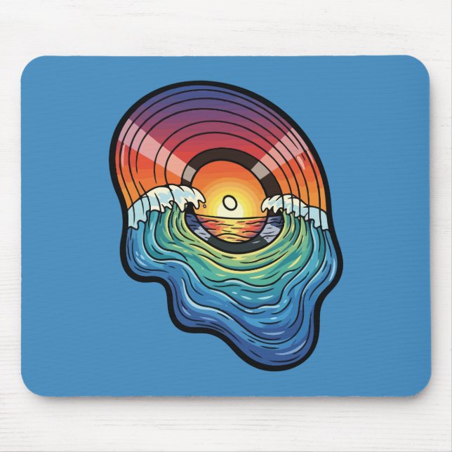 Retro-Sonnenuntergangs-Welle-Vinyl-Ästhetik Mousepad (Vorne)