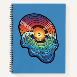 Retro-Sonnenuntergangs-Welle-Vinyl-Ästhetik Notizbuch