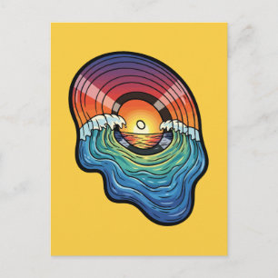 Retro-Sonnenuntergangs-Welle-Vinyl-Ästhetik Postkarte