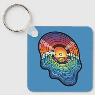 Retro-Sonnenuntergangs-Welle-Vinyl-Ästhetik Schlüsselanhänger