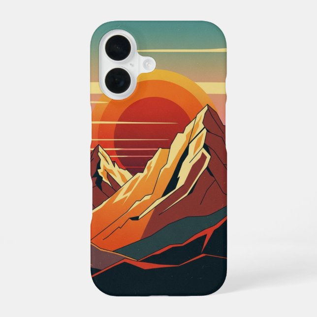 Retro-Sonnenuntergangsberge iPhone 16 Hülle (Rückseite)