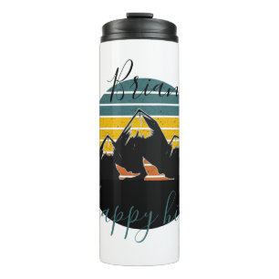 Retro-Sonnenuntergangsberge personalisierte Sitte Thermosbecher