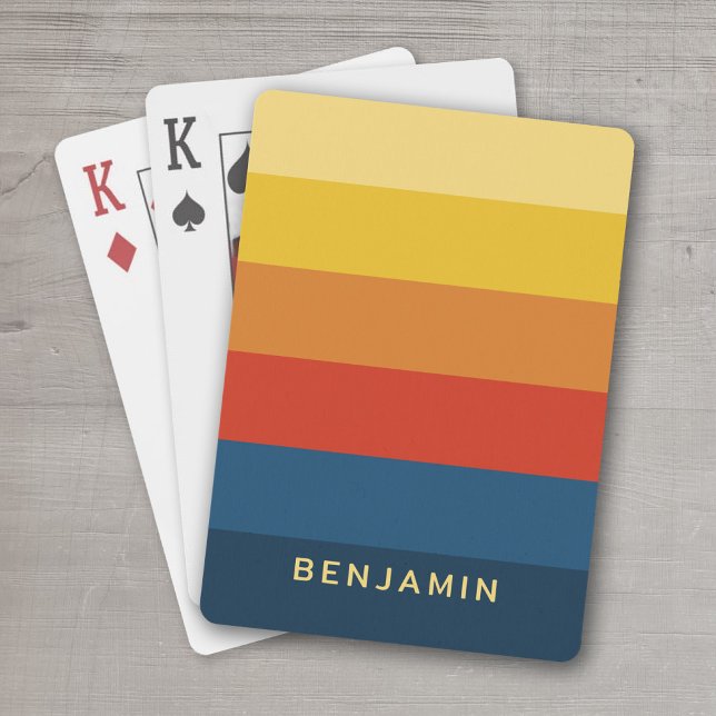 Retro-Sonnenuntergangsstreifen mit einfachem Sans  Spielkarten (Personalized Playing Cards - add your photos and text  - retro sunset stripes)
