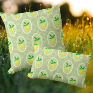 Retro-Sonnige Zitronen auf grünem Gingham Kissen