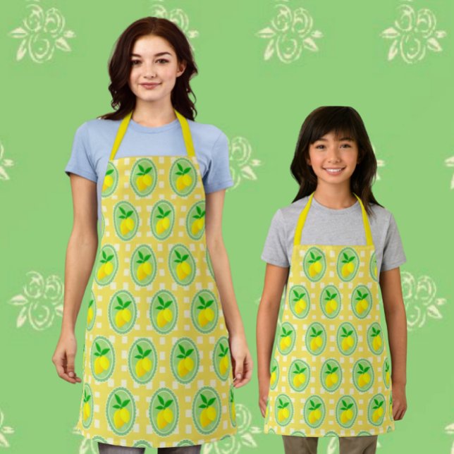 Retro Sonniges Zitronengelb Frühlingsgrün Schürze (Fun vintage style lemon design!)