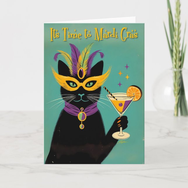 Retro Sophisticats Its Time to Mardi Gras Martini Karte (Vorderseite)