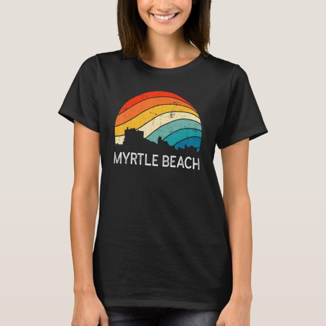 Retro South Carolina City Myrtle Beach Skyline Vin T-Shirt (Vorderseite)