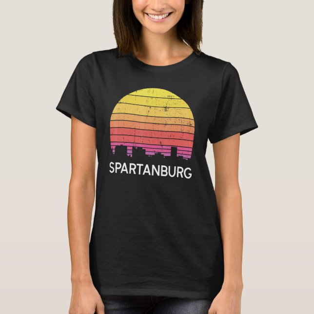 Retro South Carolina City Spartanburg Skyline Vint T-Shirt (Vorderseite)