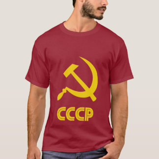 Retro sowjetisches Gelb auf rotem T-Shirt