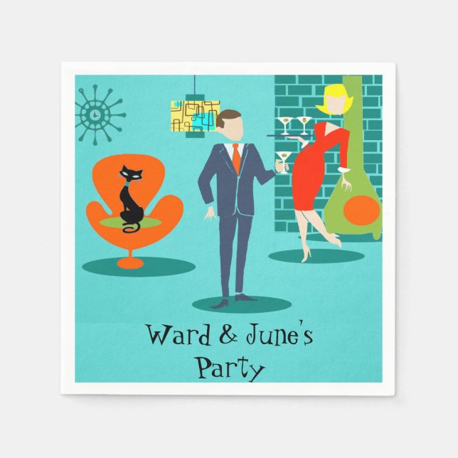 Retro Space Age Cartoon Cocktail Napkins Serviette (Vorderseite)