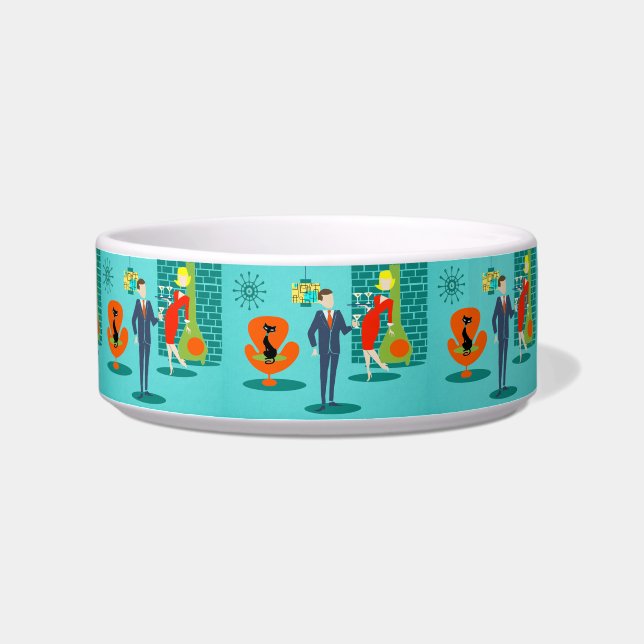 Retro Space Age Cartoon Couple Pet Bowl Napf (Links)