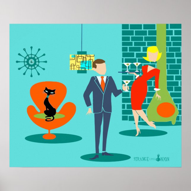 Retro Space Age Cartoon Couple Poster (Vorne)